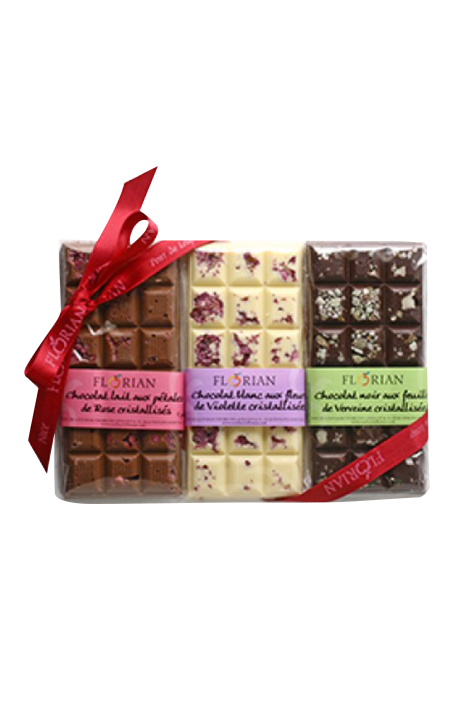 Lot de 3 tablettes de chocolat aux fleurs cristallisées